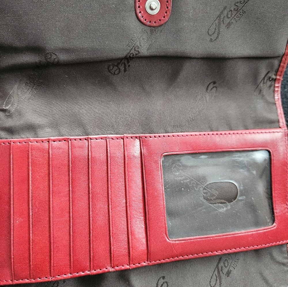 Fossil Red Leather Tri-Fold Wallet - image 8